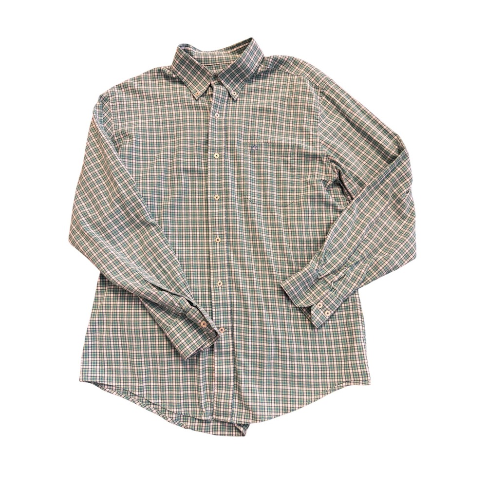Southern Tide Mens Large Green Blue Plaid Long Sleeve Button Down Cotton Shirt L